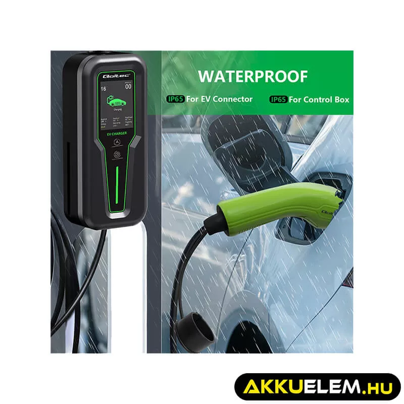 Qoltec Elektromos autó töltő Állítható töltőárammal 2in1 Type2 11kW CEE 5 PIN LCD 3 fázis Hordozható 5m