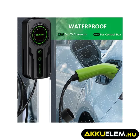 Qoltec EV töltő Elektromos autó töltő 2-in-1 Type2 Szabályozható töltőáram SCHUKO 3.5kW 230V LCD Hordozható 5m
