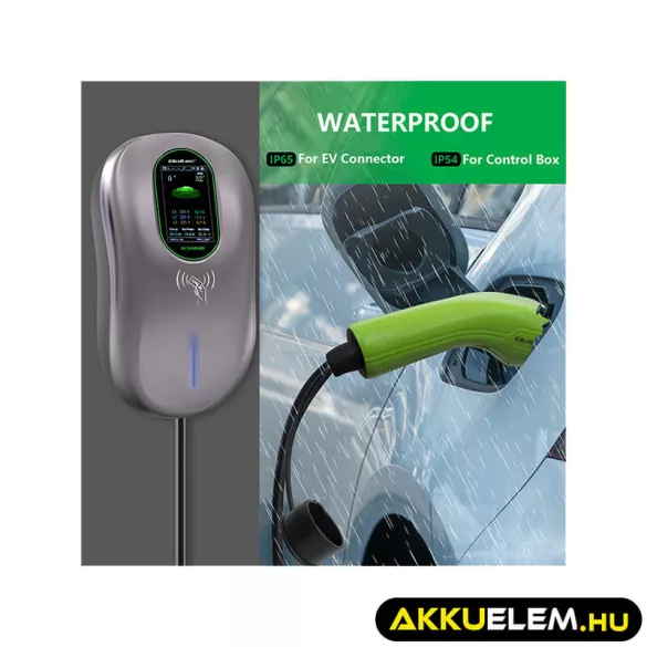 Qoltec Elektromos autó töltőállomás 2-in-1 Type2 22kW Wi-fi LCD RFID 3 fázis Falra szerelhető 5m