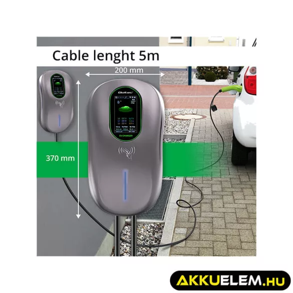 Qoltec Elektromos autó töltőállomás 2-in-1 Type2 22kW Wi-fi LCD RFID 3 fázis Falra szerelhető 5m