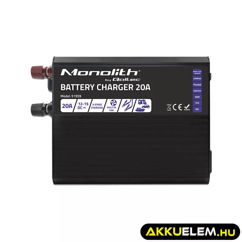 Qoltec Okostöltő LiFePO4 AGM GEL SLA akkumulátorokhoz 20A 12V