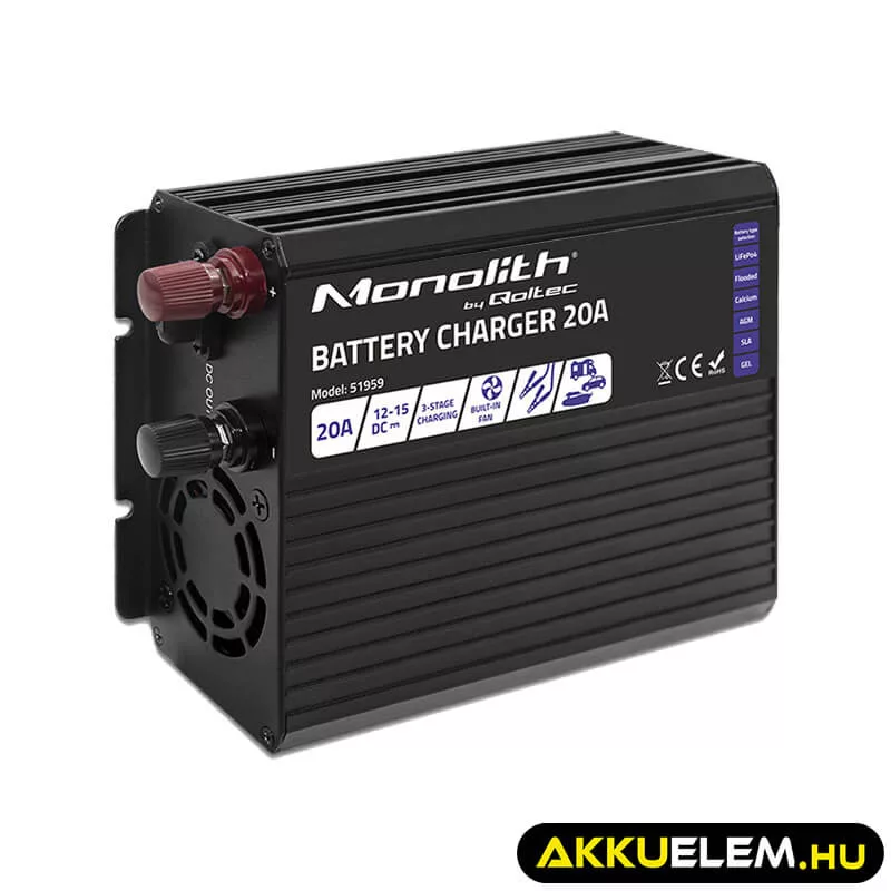 Qoltec Okostöltő LiFePO4 AGM GEL SLA akkumulátorokhoz 20A 12V