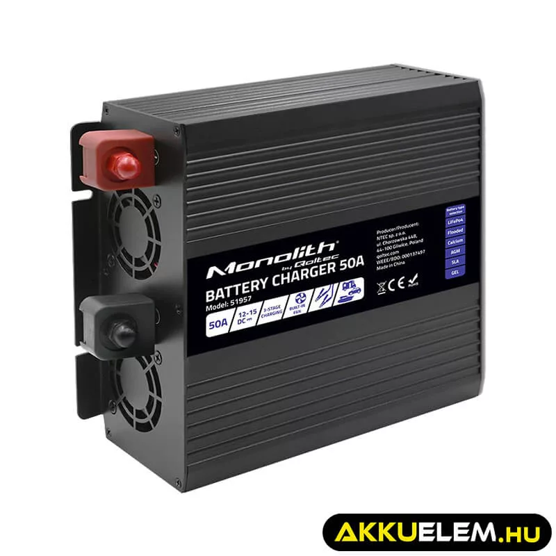 Qoltec Okostöltő LiFePO4 AGM GEL SLA akkumulátorokhoz 50A 12V