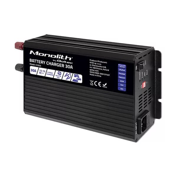   Qoltec Okostöltő LiFePO4 AGM GEL SLA akkumulátorokhoz 30A 12V