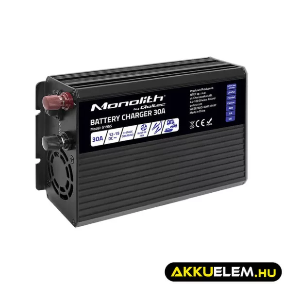 Qoltec Okostöltő LiFePO4 AGM GEL SLA akkumulátorokhoz 30A 12V