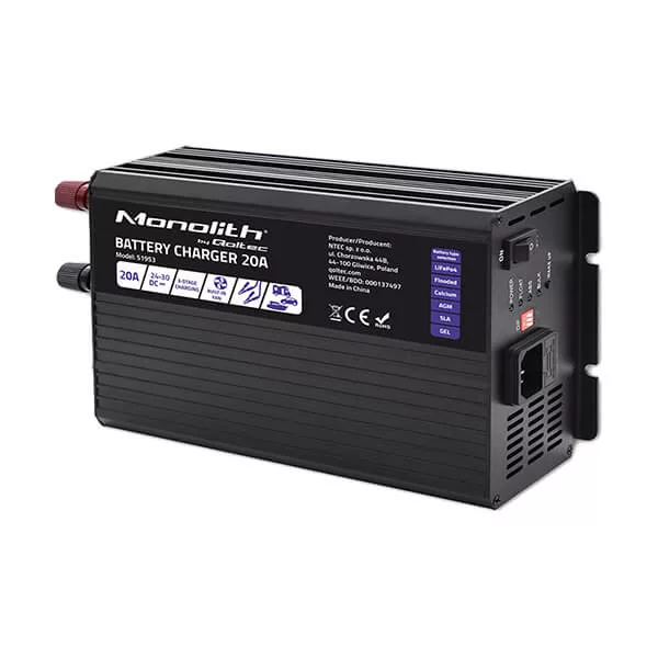   Qoltec Okostöltő LiFePO4 AGM GEL SLA akkumulátorokhoz 20A 24V
