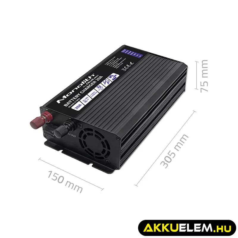 Qoltec Okostöltő LiFePO4 AGM GEL SLA akkumulátorokhoz 20A 24V
