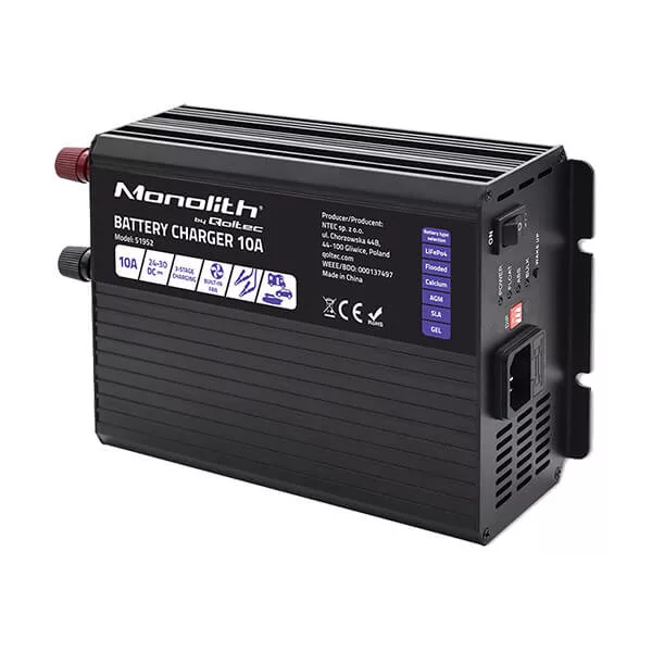   Qoltec Okostöltő LiFePO4 AGM GEL SLA akkumulátorokhoz 10A 24V