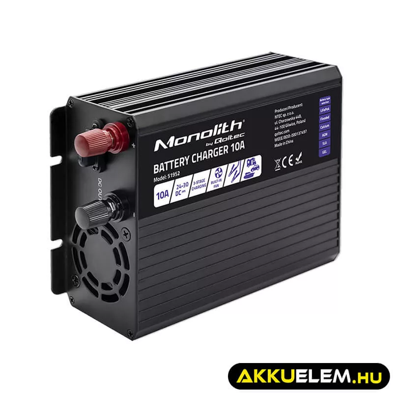 Qoltec Okostöltő LiFePO4 AGM GEL SLA akkumulátorokhoz 10A 24V