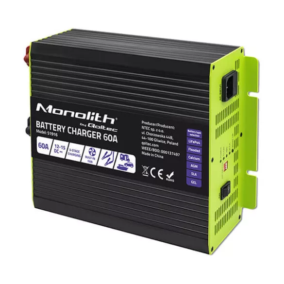 Qoltec Okostöltő LiFePO4 AGM GEL SLA akkumulátorokhoz 60A 12V Gyorstöltés 