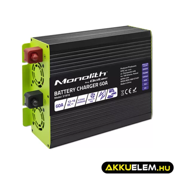 Qoltec Okostöltő LiFePO4 AGM GEL SLA akkumulátorokhoz 60A 12V Gyorstöltés 