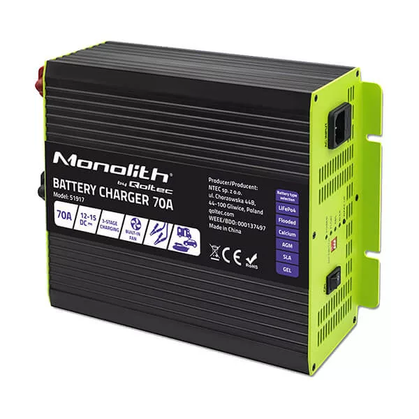 Qoltec Okostöltő LiFePO4 AGM GEL SLA akkumulátorokhoz 70A 12V Gyorstöltés Qoltec Okostöltő LiFePO4 AGM GEL SLA akkumulátorokhoz 70A 12V Gyorstöltés