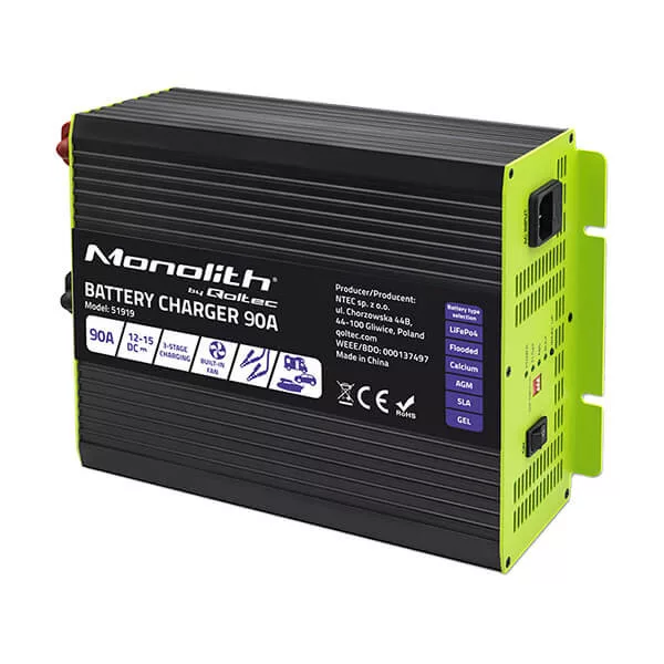 Qoltec Okostöltő LiFePO4 AGM GEL SLA akkumulátorokhoz 90A 12V Gyorstöltés Qoltec Okostöltő LiFePO4 AGM GEL SLA akkumulátorokhoz 90A 12V Gyorstöltés