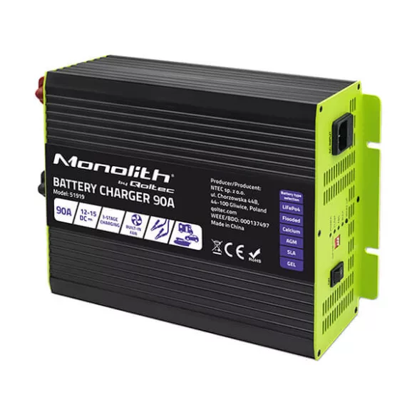 Qoltec Okostöltő LiFePO4 AGM GEL SLA akkumulátorokhoz 90A 12V Gyorstöltés 