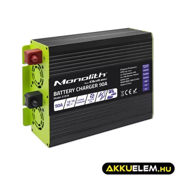 Qoltec Okostöltő LiFePO4 AGM GEL SLA akkumulátorokhoz 90A 12V Gyorstöltés 