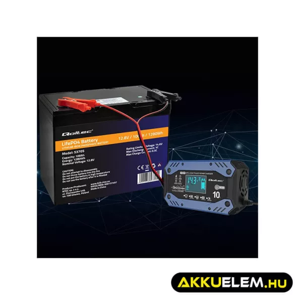 Qoltec Okostöltő STD AGM GEL Akkumulátorokhoz Helyreállító funkcióval 12-24V 10A LCD 9 töltési fázis