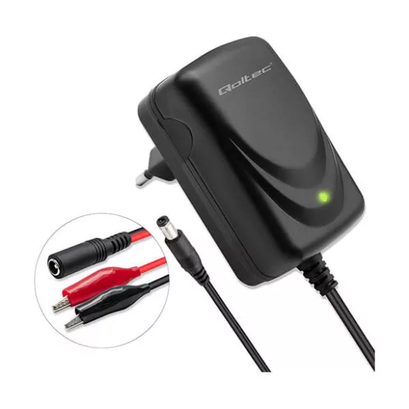 Qoltec Automatikus töltő AGM GEL STD 12V akkumulátorokhoz 1A LED jelzés AC/DC