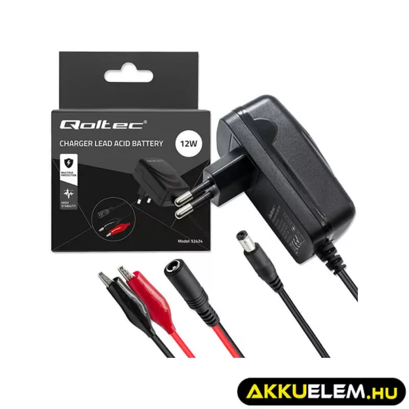 Qoltec Automatikus töltő AGM GEL STD 12V akkumulátorokhoz 1A LED jelzés AC/DC