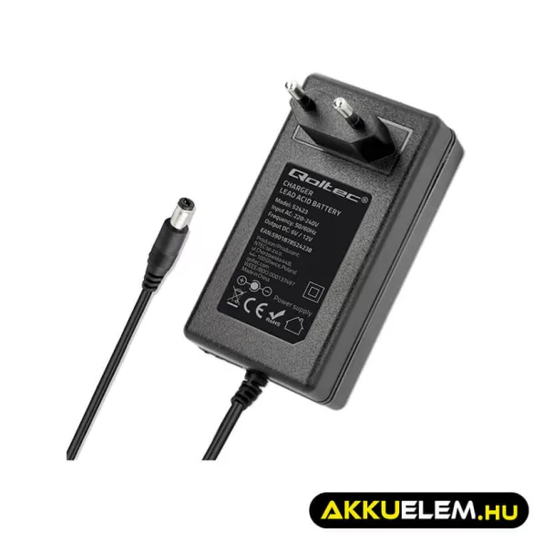 Qoltec Automatikus töltő AGM GEL STD 6V 12V akkumulátorokhoz 1.5A LED jelzés AC/DC