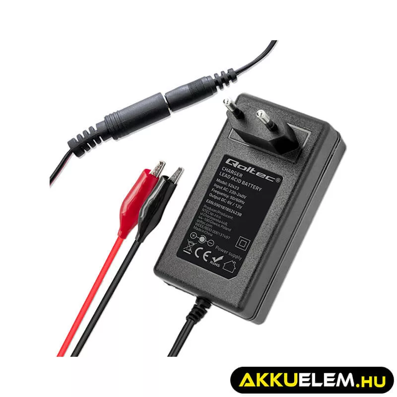 Qoltec Automatikus töltő AGM GEL STD 6V 12V akkumulátorokhoz 1.5A LED jelzés AC/DC