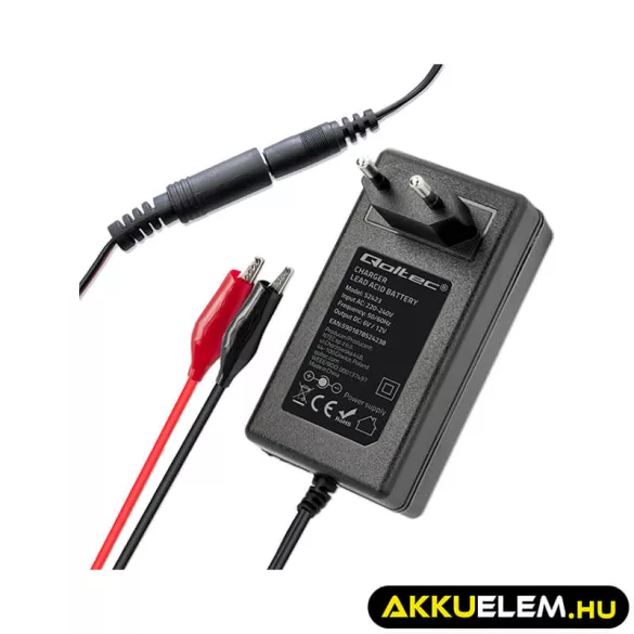 Qoltec Automatikus töltő AGM GEL STD 6V 12V akkumulátorokhoz 1.5A LED jelzés AC/DC