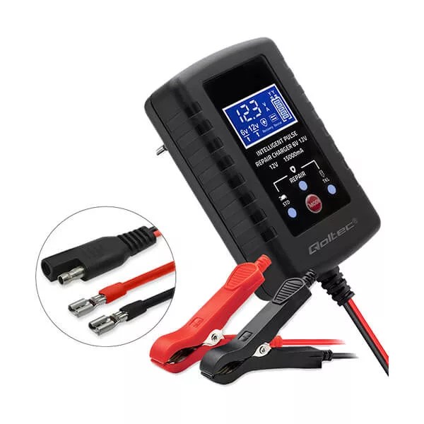   Qoltec Automatikus töltő AGM GEL STD 6V/12V akkumulátorokhoz 2A LED kijelző Helyreállító funkció AC/DC