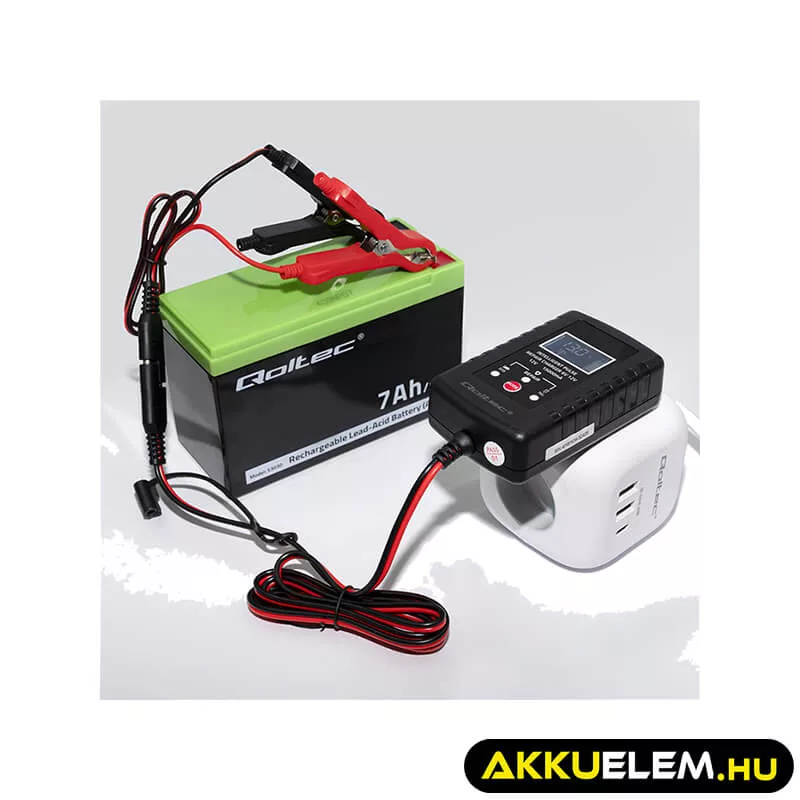Qoltec Automatikus töltő AGM GEL STD 6V/12V akkumulátorokhoz 2A LED kijelző Helyreállító funkció AC/DC