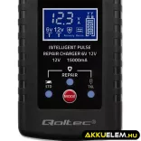 Qoltec Automatikus töltő AGM GEL STD 6V/12V akkumulátorokhoz 2A LED kijelző Helyreállító funkció AC/DC