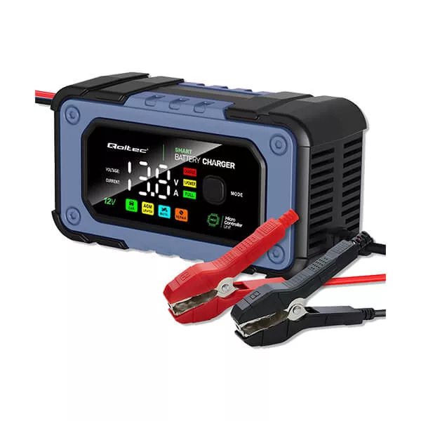   Qoltec Intelligens Akkumulátor töltő, Javító funkcióval 12V 7A LED jelzős AGM, GEL, SLA, WET