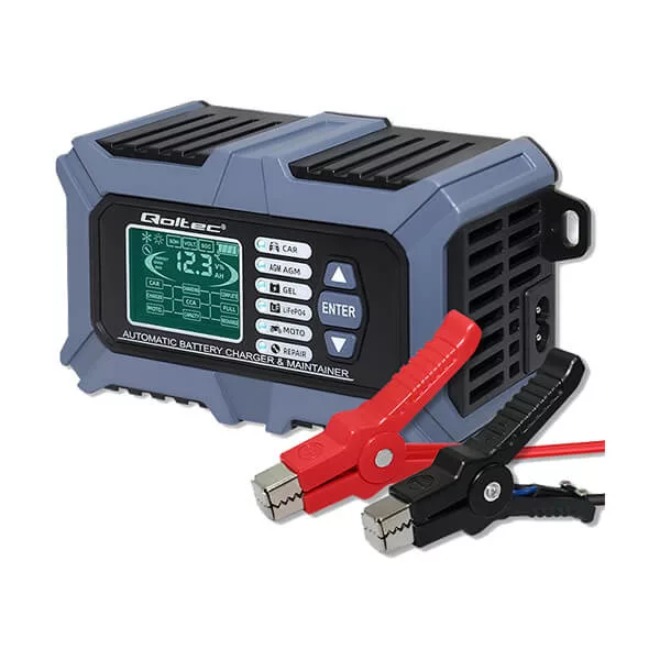   Qoltec Intelligens Akkumulátor töltő, Javitó + Teszter funkcióval 12V 6A LCD kijelző AGM LiFePO4 GEL