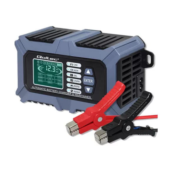 Qoltec Intelligens Akkumulátor töltő, Javitó + Teszter funkcióval 12V 6A LCD kijelző AGM LiFePO4 GEL
