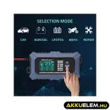 Qoltec Intelligens Akkumulátor töltő, Javitó + Teszter funkcióval 12V 6A LCD kijelző AGM LiFePO4 GEL
