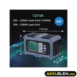 Qoltec Intelligens Akkumulátor töltő, Javitó + Teszter funkcióval 12V 6A LCD kijelző AGM LiFePO4 GEL