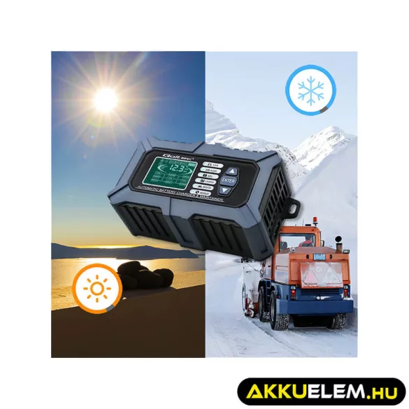 Qoltec Intelligens Akkumulátor töltő, Javitó + Teszter funkcióval 12V 6A LCD kijelző AGM LiFePO4 GEL