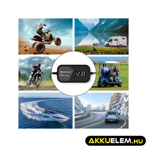 Qoltec Intelligens Akkumulátor töltő, 12V 2A AC/DC  LCD kijelzős AGM GEL 