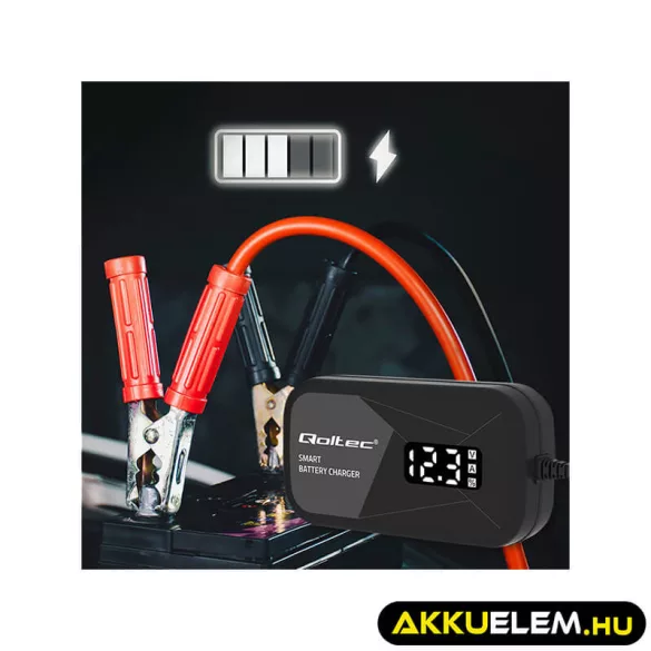 Qoltec Intelligens Akkumulátor töltő, 12V 2A AC/DC  LCD kijelzős AGM GEL 