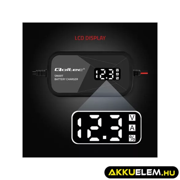 Qoltec Intelligens Akkumulátor töltő, 12V 2A AC/DC  LCD kijelzős AGM GEL 
