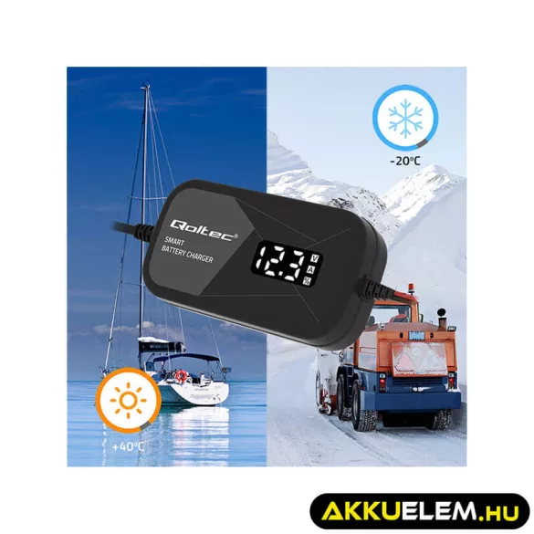 Qoltec Intelligens Akkumulátor töltő, 12V 2A AC/DC  LCD kijelzős AGM GEL 