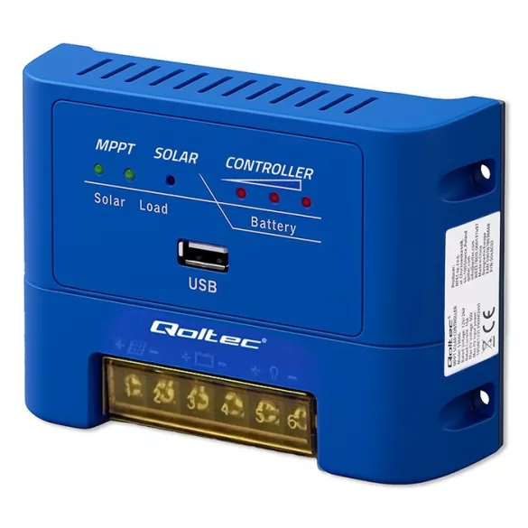 Qoltec 12V/24V 15A MPPT Napelem Töltésvezérlő USB