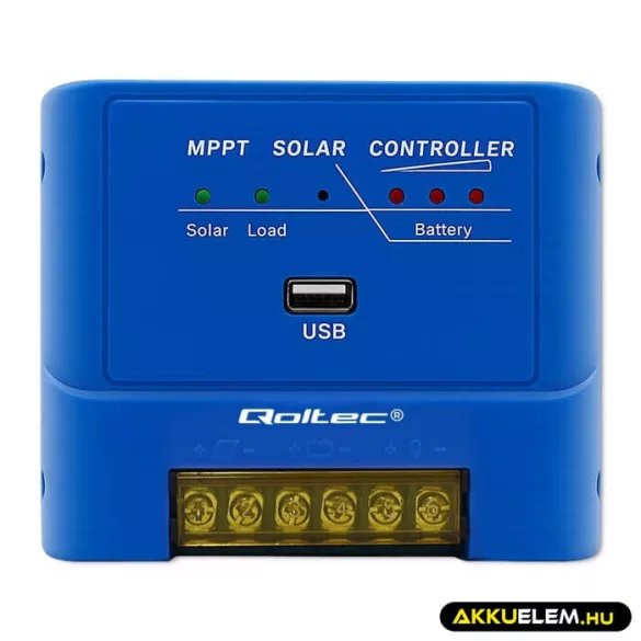 Qoltec 12V/24V 15A MPPT Napelem Töltésvezérlő USB