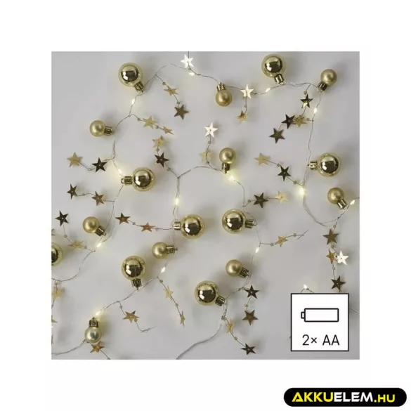 Ünnepi fényfüzér DCGW11 ARANY GOLYÓ 20Led 2AA MELEGFÉNYŰ