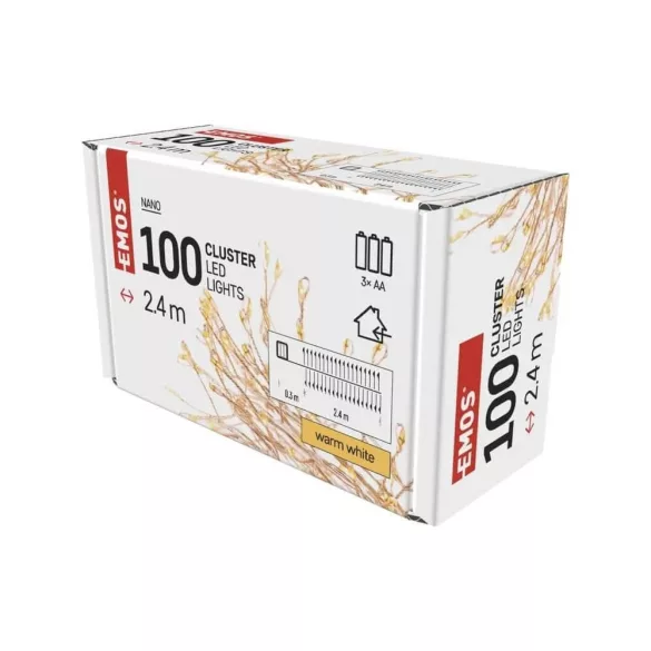 Ünnepi fényfüzér D3FW01 100Led 2.4m Melegfényű, időzítős 3AAA