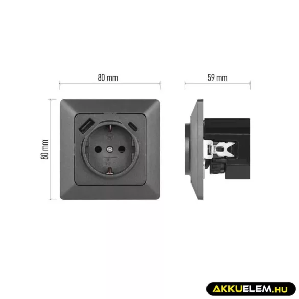 Aljzat, 1*USB-A, 1*USB-C  16A max A6000.7 Antracit