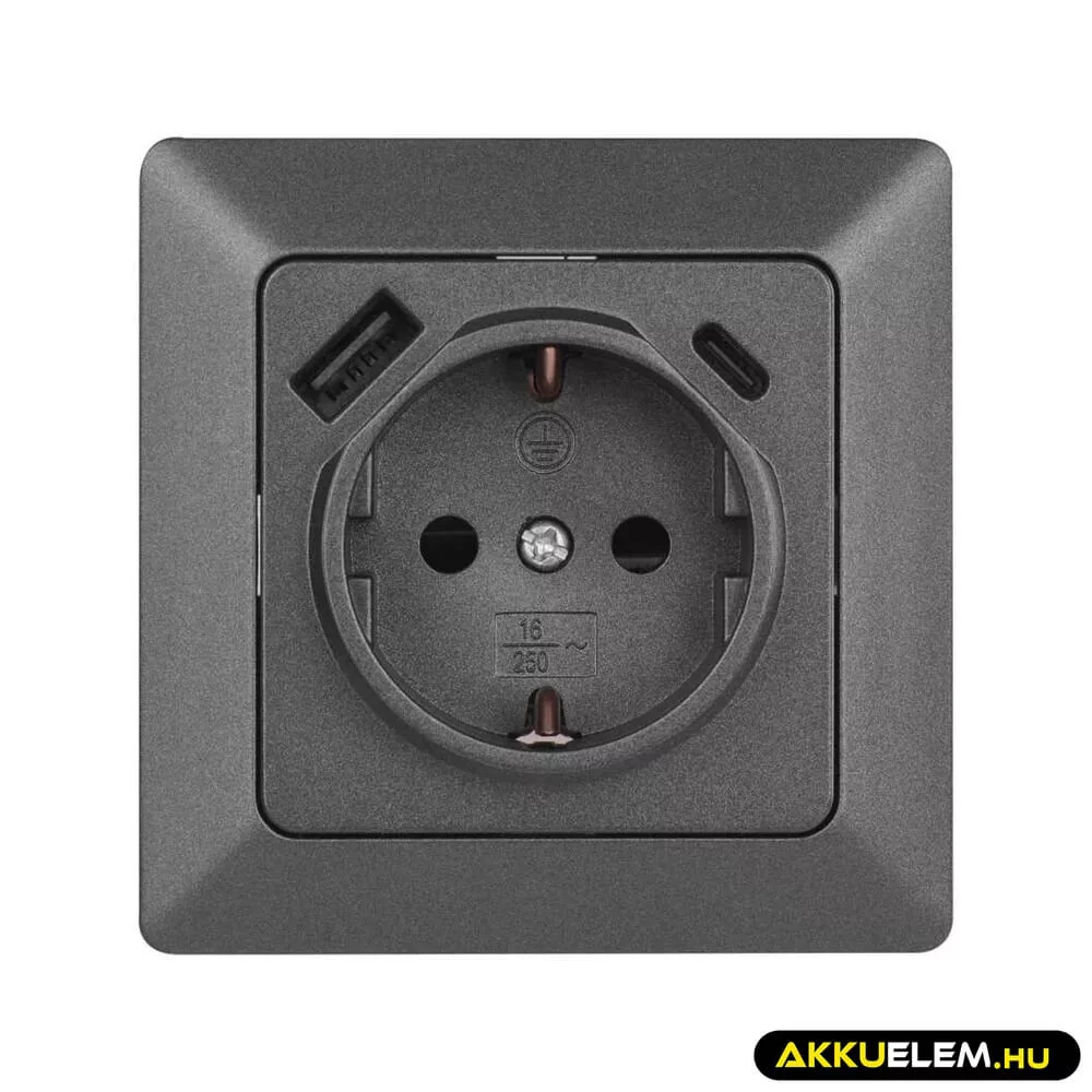 Aljzat, 1*USB-A, 1*USB-C  16A max A6000.7 Antracit