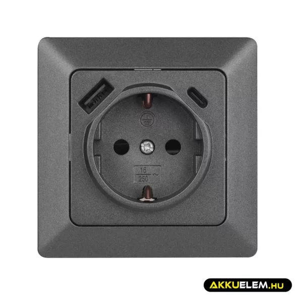Aljzat, 1*USB-A, 1*USB-C  16A max A6000.7 Antracit