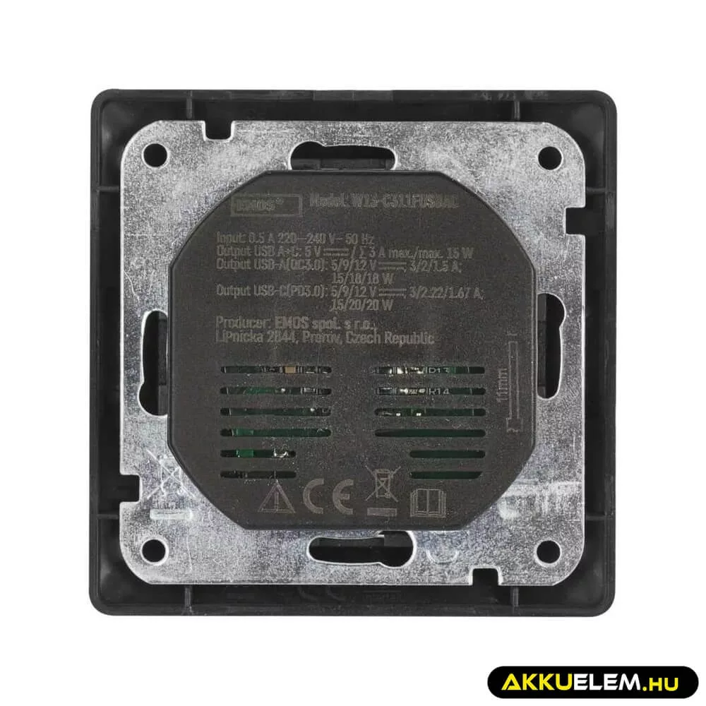 Aljzat, 1*USB-A, 1*USB-C  16A max A6000.7 Antracit