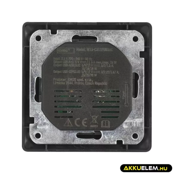 Aljzat, 1*USB-A, 1*USB-C  16A max A6000.7 Antracit