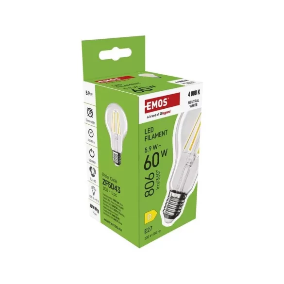Classic LED-izzó E27 A60 5.9W (60w) 4000K LED 806lm Filament NW A++