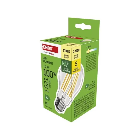 Classic LED-izzó E27 A60 7.2W (100w) 2700K LED 1521lm Filament WW
