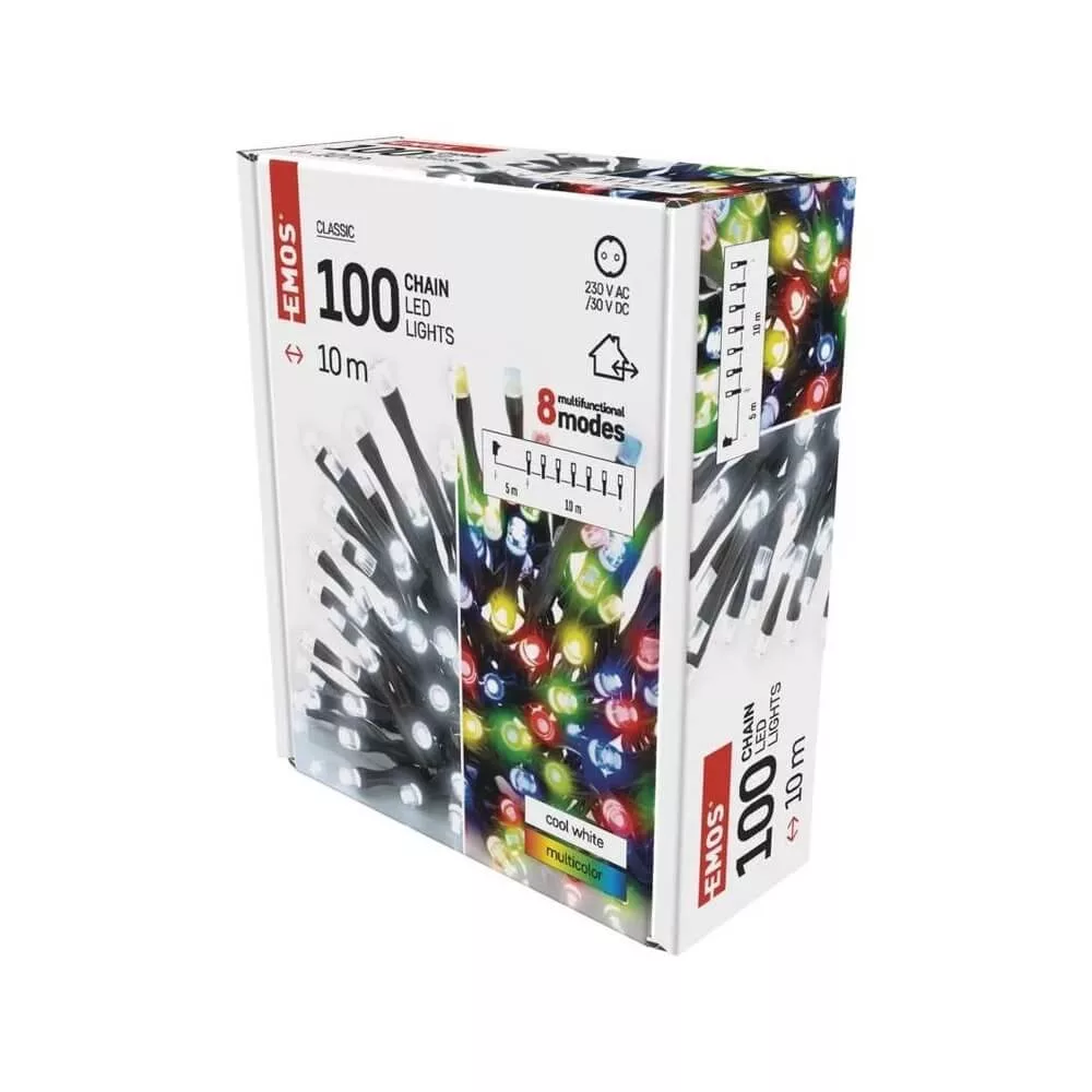   Karácsonyi füzér 100Led 10 +5m kül/bel színes/ CW fehér